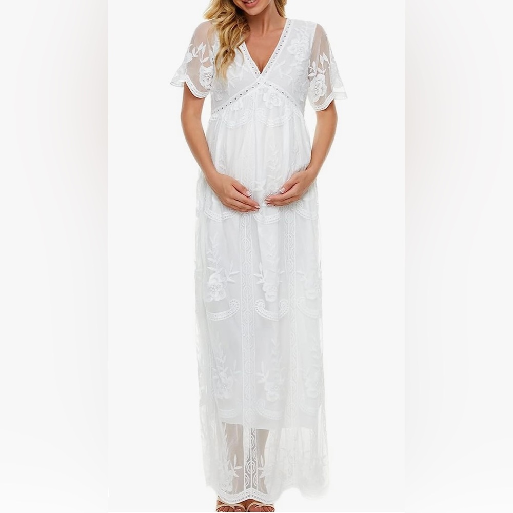 New White Lace Maternity Photoshoot Dress Size Large NWOT